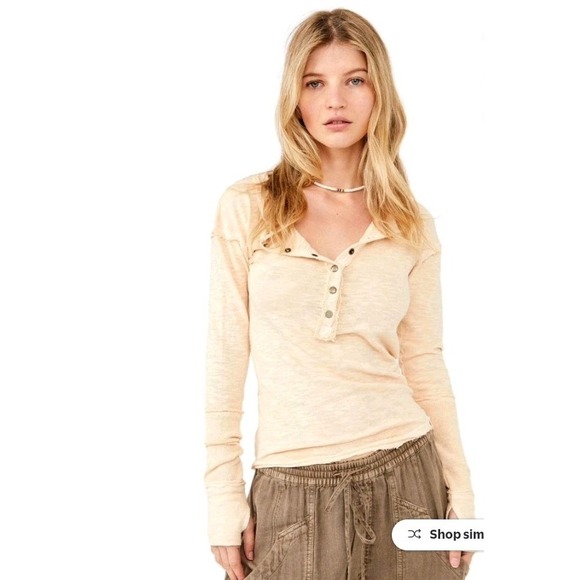Free People Tops - WE THE FREE Top XS FREE PEOPLE Phoebe Henley Burnout Raw Hems Cream Thumbholes